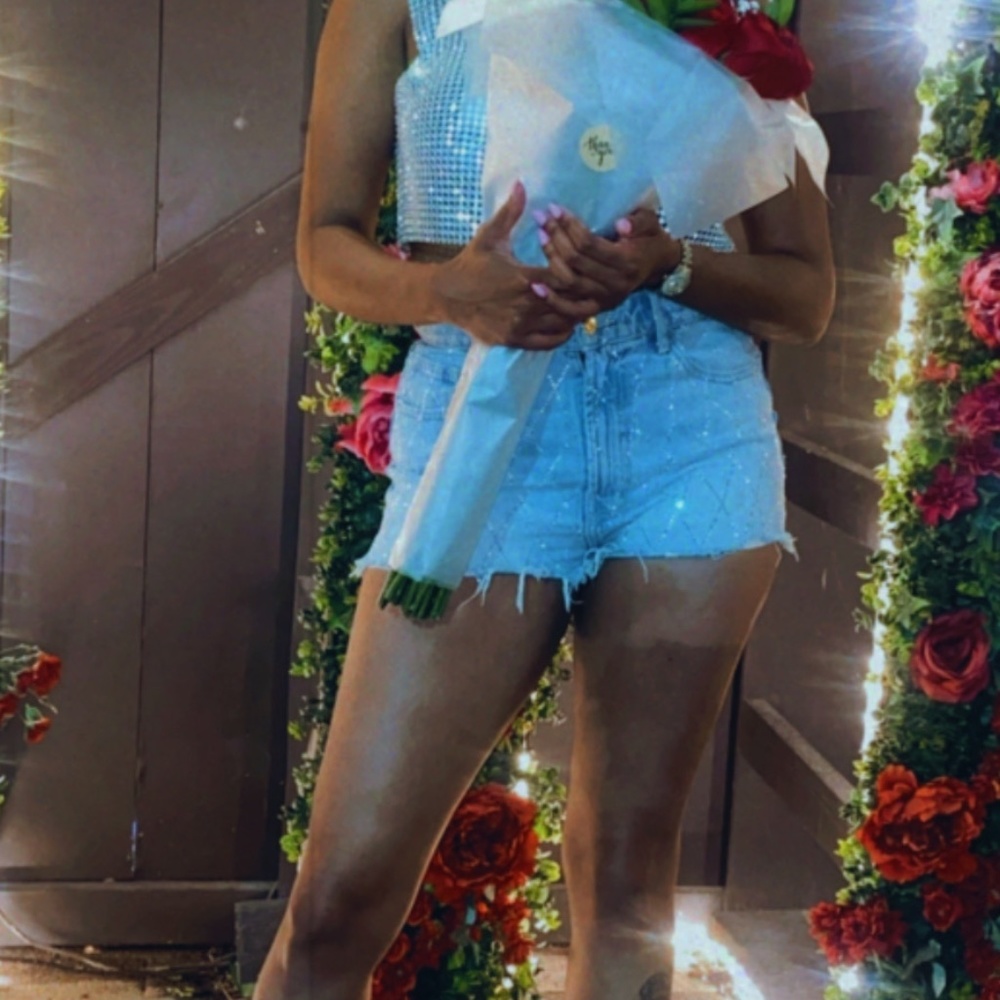 Zara rhinestone demon shorts